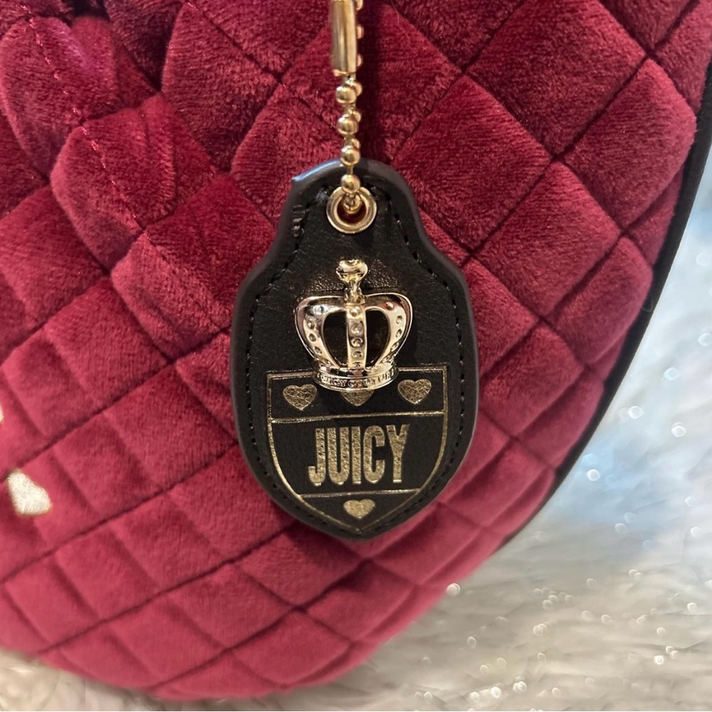 Juicy Couture Bag Purse Burgundy Velvet Quilted Shoulder Bag - Picture 5 of 5
